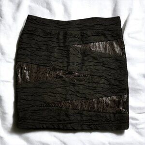 Vintage Japanese Gyaru Style Nohea Crinkle/Ruched Sequin Black Mini Skirt